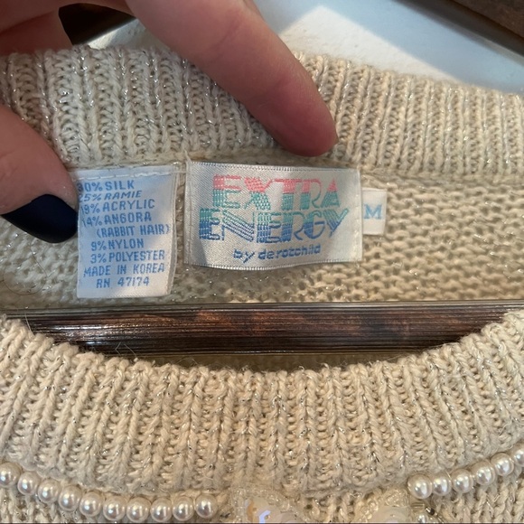 Vintage Extra Energy Beaded Collar Sequin Star Detail 3/4 Sleeve Sweater - Picture 2 of 10